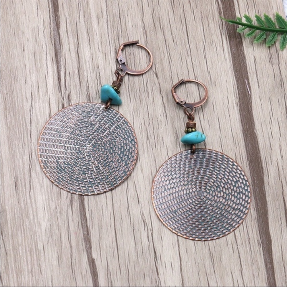 Bohemian claw hook mandala tribal patina earrings